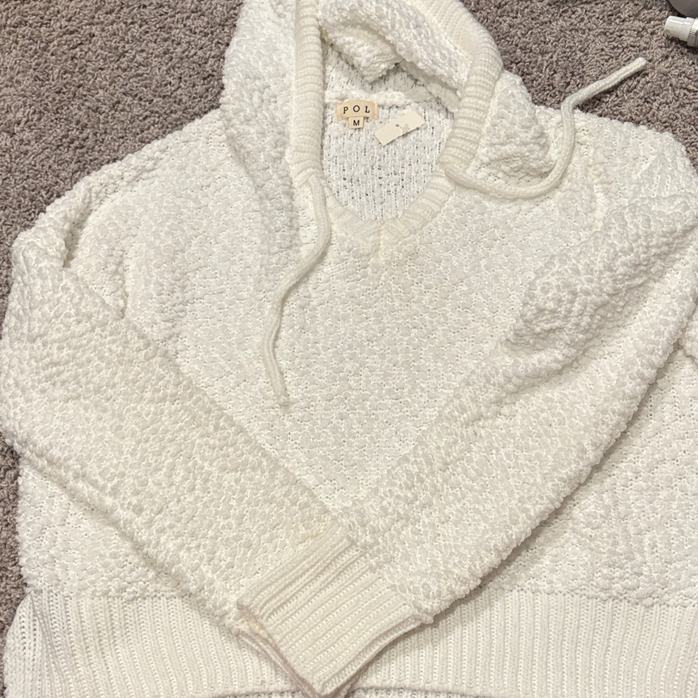 POL Cream Textured Knit Hoodie